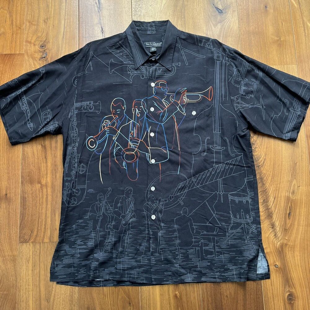 Vintage Tori Richard Hawaiian Shirt Jazz Men Black Size XL
